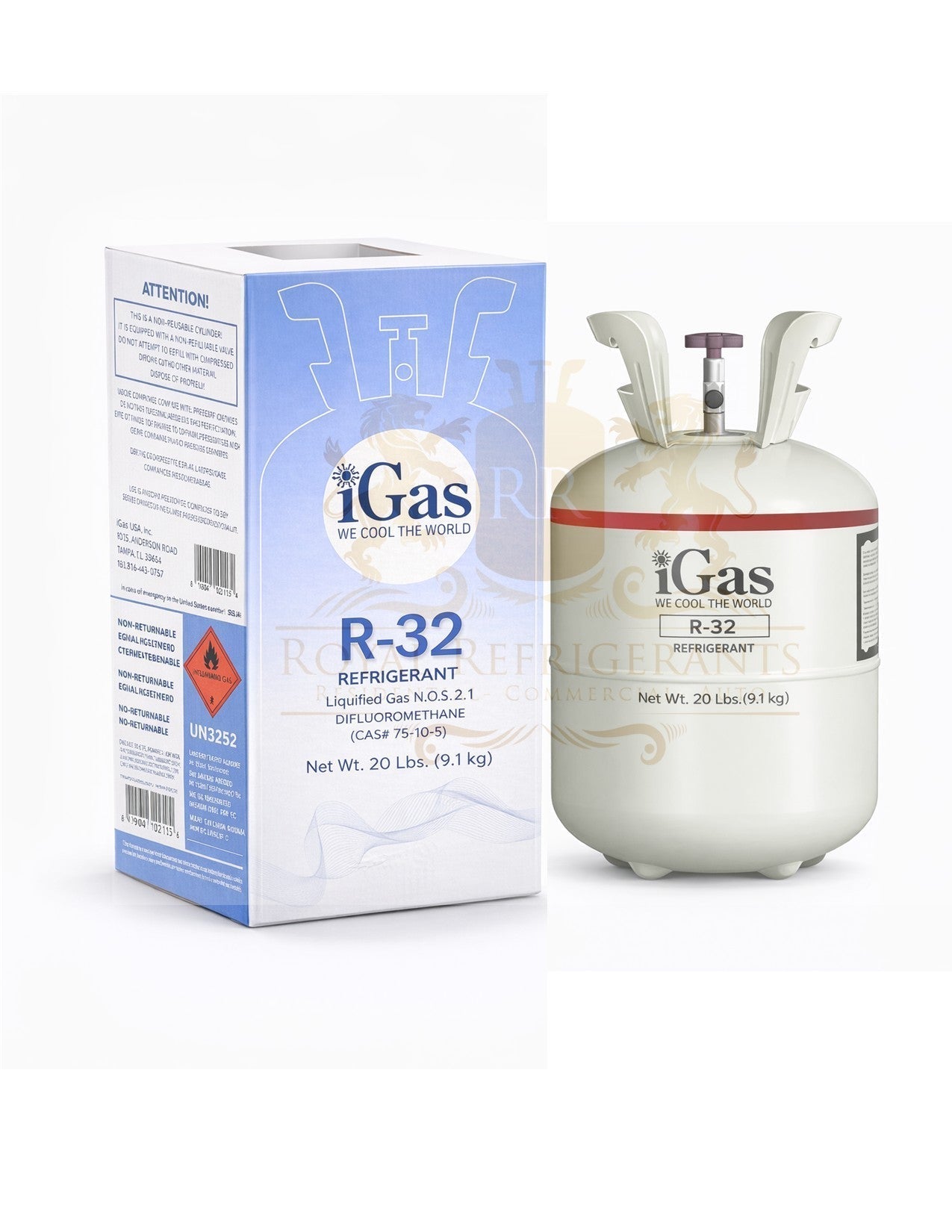 R-32 Refrigerant 20 LB AMERICAN BRANDED New Factory Sealed Cylinder- USA Brand, High-Purity HVAC Refrigerant